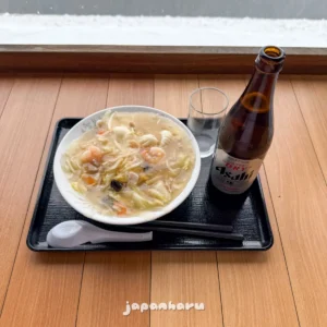 왓카나이에서 온천 후에 먹는 점심식사와 맥주, 그리고 아이스크림까지!