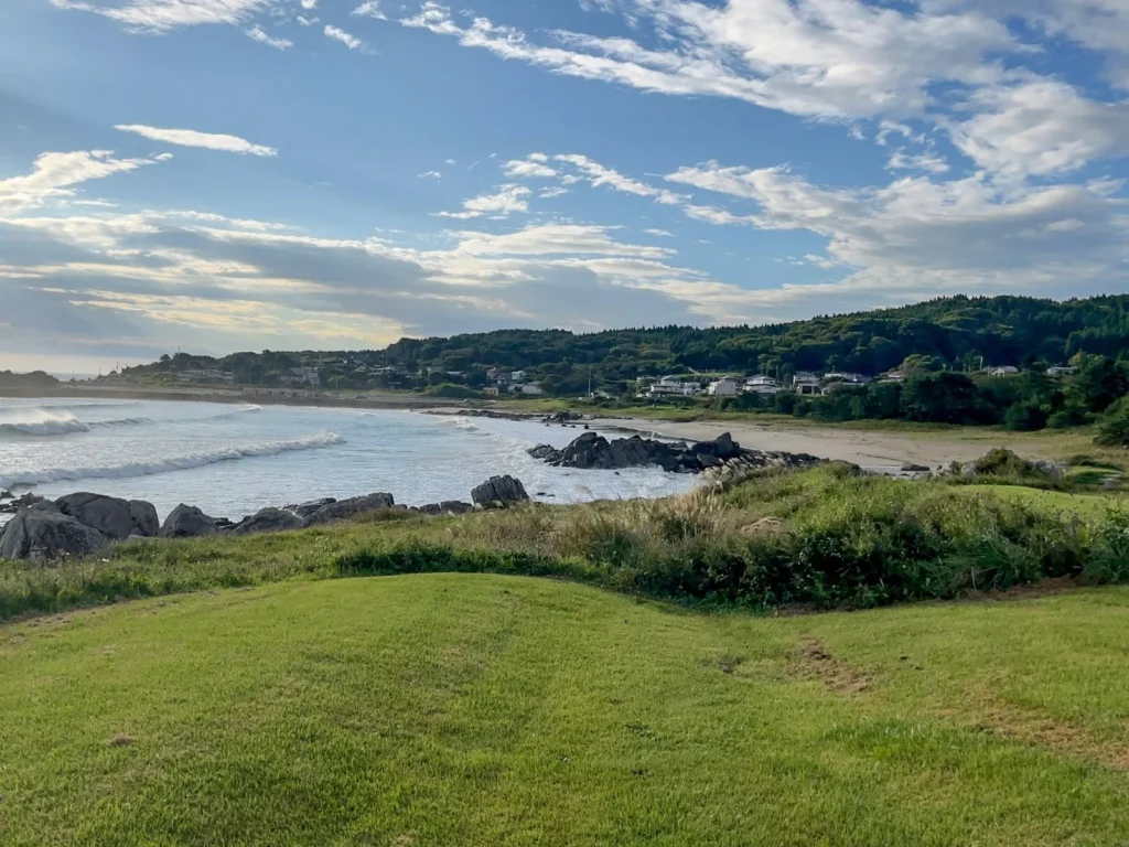 하치노헤 해안가에 있는 푸른 잔디밭, 다네사시해안 천연잔디밭